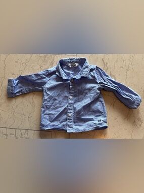 Baby Boy MAYORAL blue Button Down Dress Shirt Sz 2-4 Month EUC Cotton Top